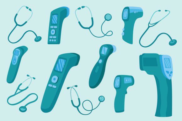 Stethoscope and Digital Thermometer Graphics